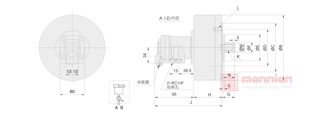 佳贺 Autogrip,高速轻量型 |RH,中实回转空压缸
