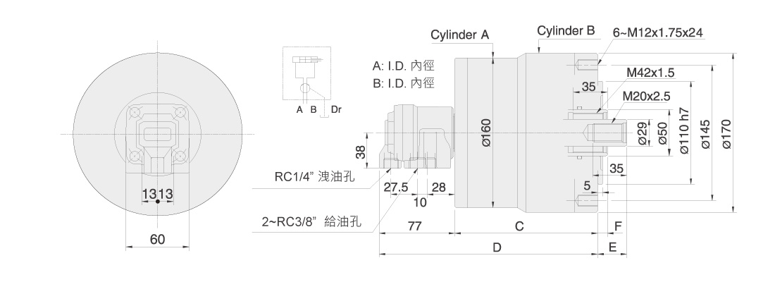 佳贺 Autogrip,双杆型 | RD-N,回转油压缸