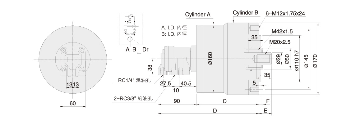 佳贺 Autogrip,双杆型 | RD,附逆止阀双杆型回转油压缸